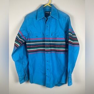 Wrangler Blue Stripe Brush Popper Shirt Sz 15-34 X-Long Tails VTG 1990s